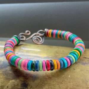 Ceramic Rainbow & Oxidised Copper Colourful Handcrafted Bangle Bracelet
