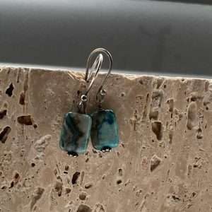 Blue Crazy Lace Agate Sterling Silver 925 Drop Earrings Beaded Handmade