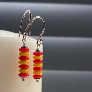 Bright Stacks Orange Yellow Glass Bead Drop Earrings Sterling Silver 925